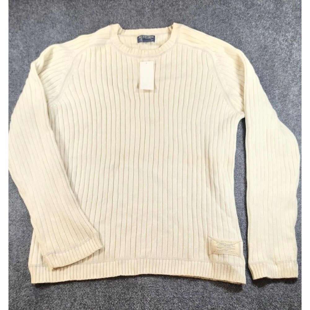 Polo Jeans Co Sweater Ralph Lauren Mens XL Standard Issue Knit Ribbed - Cream